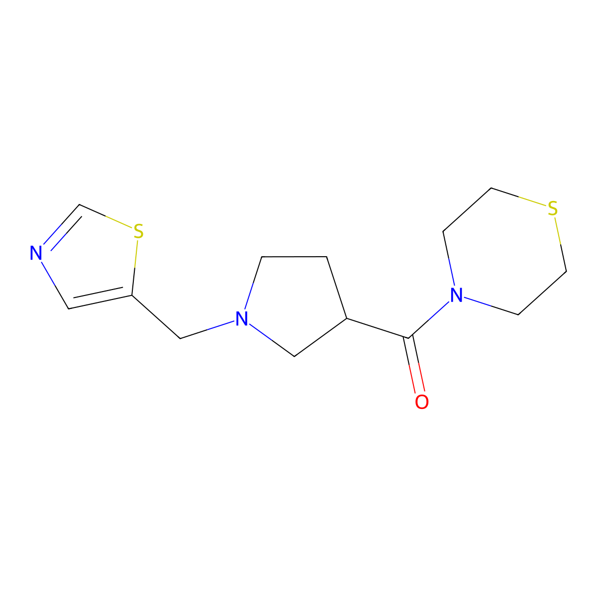 4-{1-[(1,3-Thiazol-5-yl)methyl]pyrrolidine-3-carbonyl}thiomorpholine molecular structure, CAS 2877667-06-4