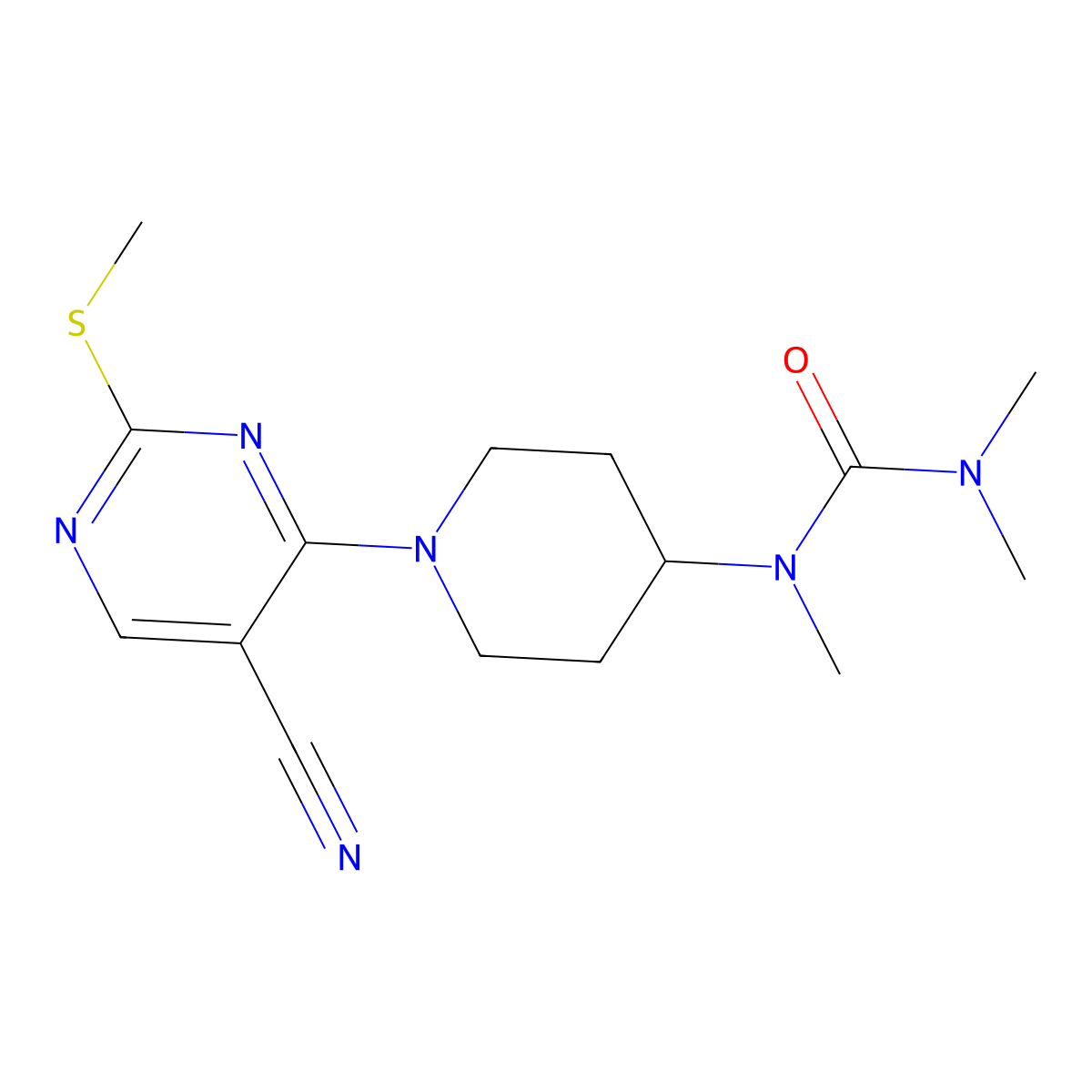 1-{1-[5-Cyano-2-(methylsulfanyl)pyrimidin-4-yl]piperidin-4-yl}-1,3,3-trimethylurea molecular structure, CAS 2877667-09-7