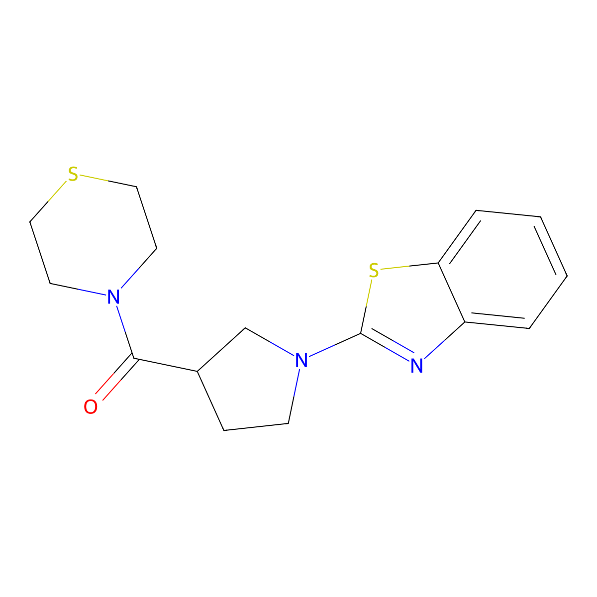 2-[3-(Thiomorpholine-4-carbonyl)pyrrolidin-1-yl]-1,3-benzothiazole molecular structure, CAS 2877667-11-1