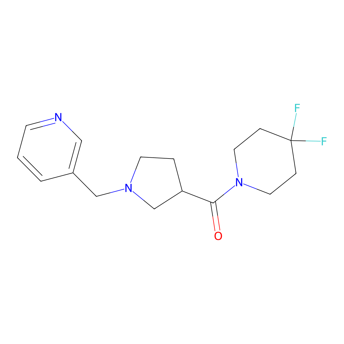 3-{[3-(4,4-Difluoropiperidine-1-carbonyl)pyrrolidin-1-yl]methyl}pyridine molecular structure, CAS 2877667-12-2