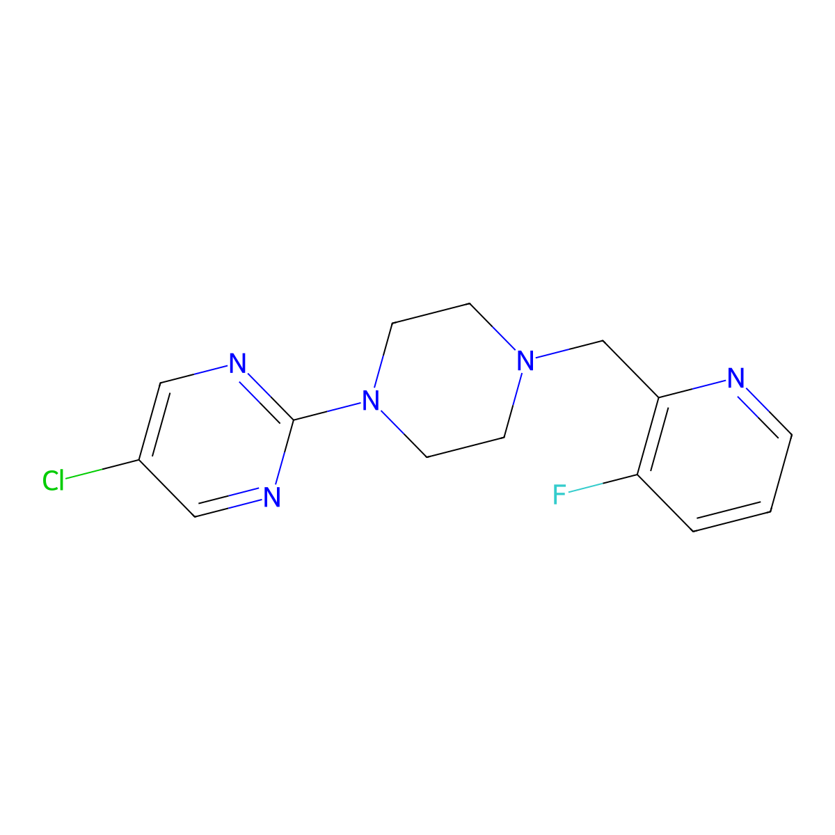 5-Chloro-2-{4-[(3-fluoropyridin-2-yl)methyl]piperazin-1-yl}pyrimidine molecular structure, CAS 2877667-16-6