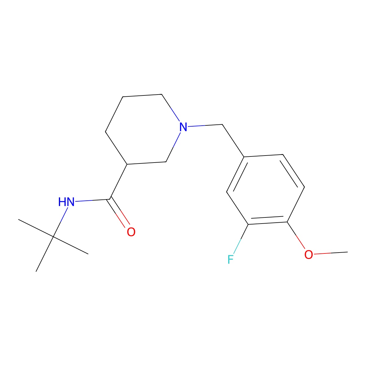 N-tert-butyl-1-[(3-fluoro-4-methoxyphenyl)methyl]piperidine-3-carboxamide molecular structure, CAS 2877667-17-7