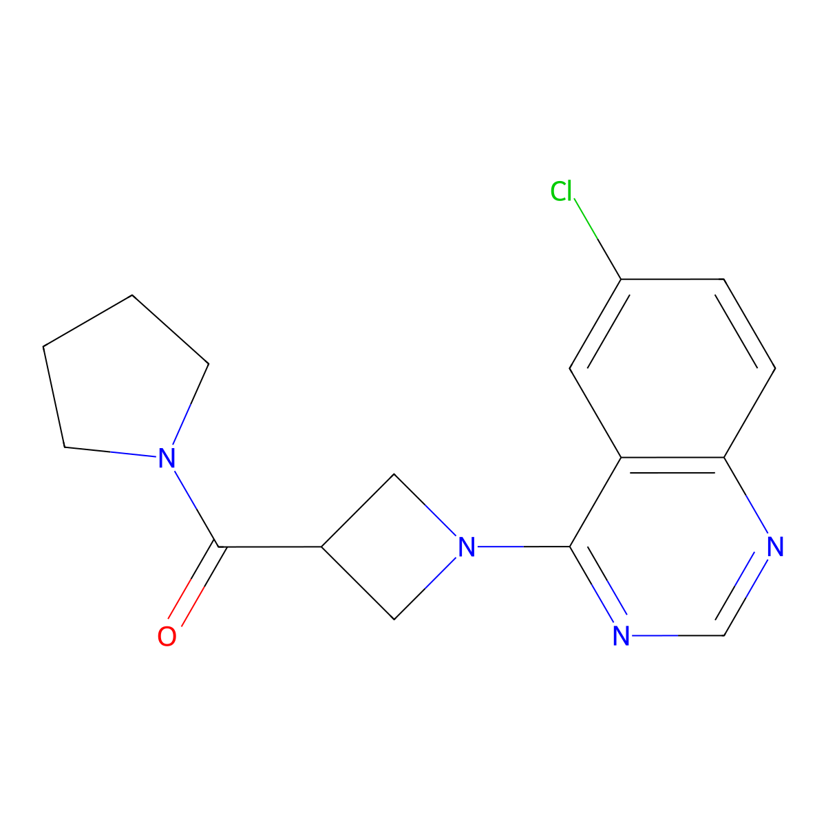 6-Chloro-4-[3-(pyrrolidine-1-carbonyl)azetidin-1-yl]quinazoline molecular structure, CAS 2877667-18-8