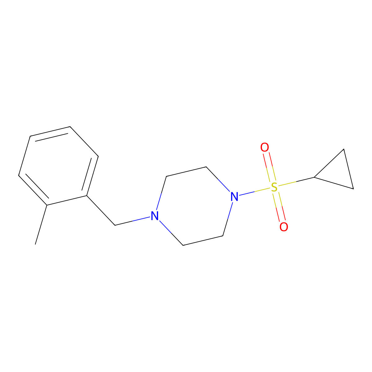 1-(Cyclopropanesulfonyl)-4-[(2-methylphenyl)methyl]piperazine molecular structure, CAS 2877667-23-5