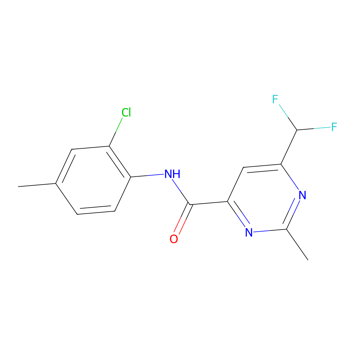 N-(2-chloro-4-methylphenyl)-6-(difluoromethyl)-2-methylpyrimidine-4-carboxamide molecular structure, CAS 2877667-26-8