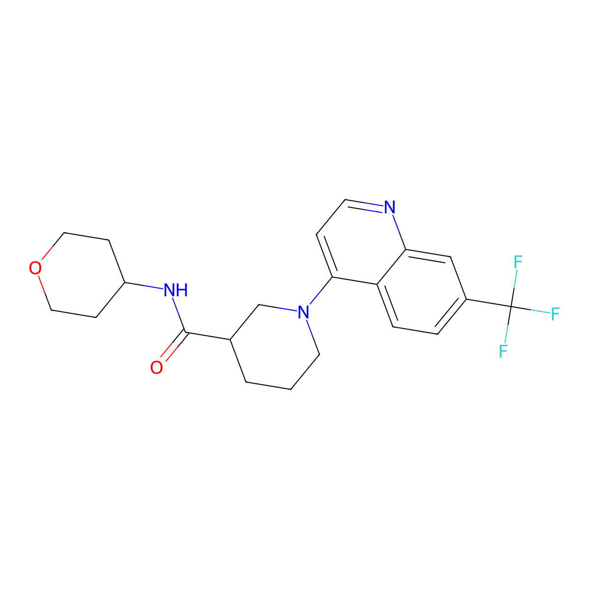 N-(oxan-4-yl)-1-[7-(trifluoromethyl)quinolin-4-yl]piperidine-3-carboxamide molecular structure, CAS 2877667-32-6