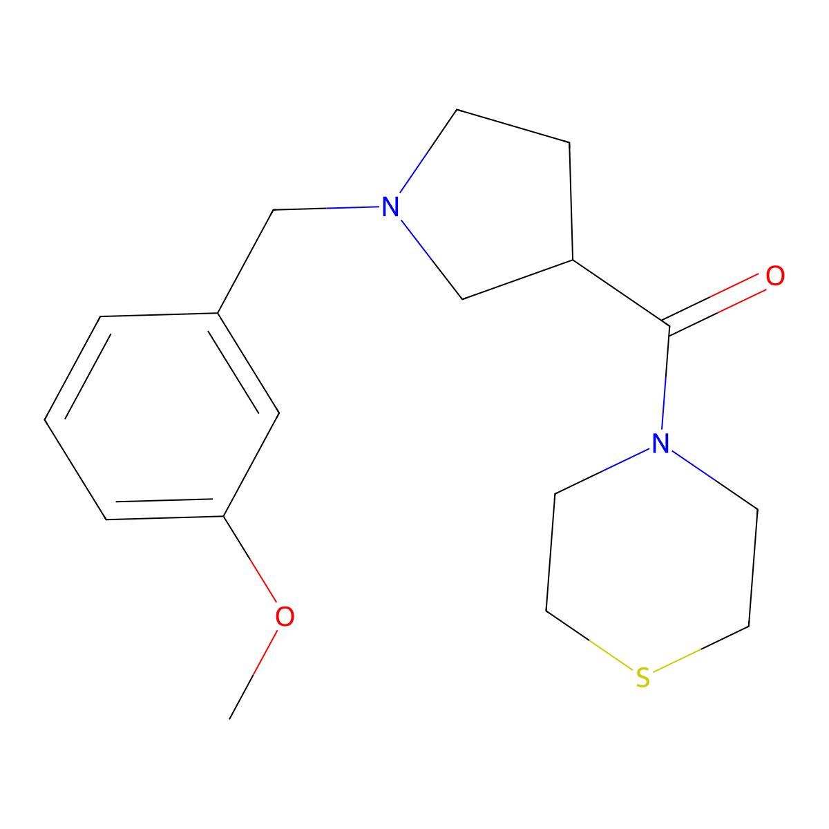 4-{1-[(3-Methoxyphenyl)methyl]pyrrolidine-3-carbonyl}thiomorpholine molecular structure, CAS 2877667-34-8