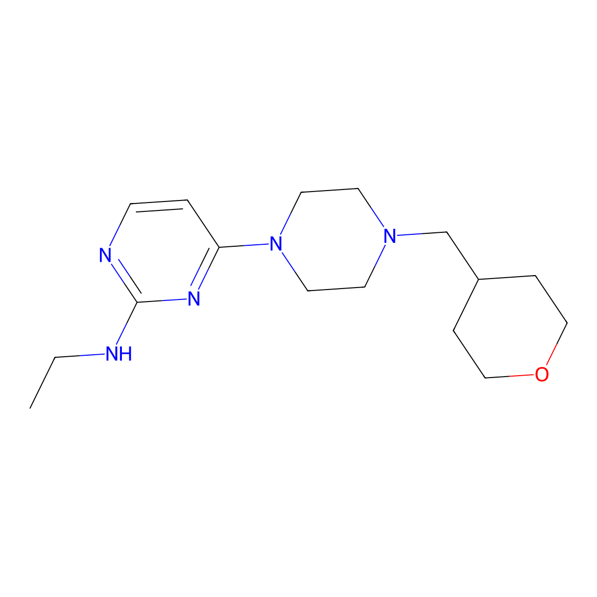 N-ethyl-4-{4-[(oxan-4-yl)methyl]piperazin-1-yl}pyrimidin-2-amine molecular structure, CAS 2877667-35-9