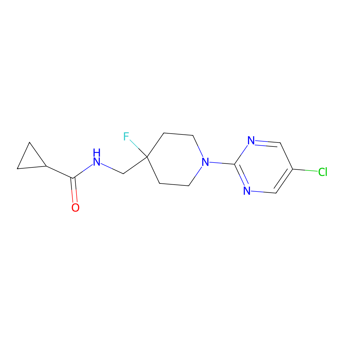 N-{[1-(5-chloropyrimidin-2-yl)-4-fluoropiperidin-4-yl]methyl}cyclopropanecarboxamide molecular structure, CAS 2877667-37-1
