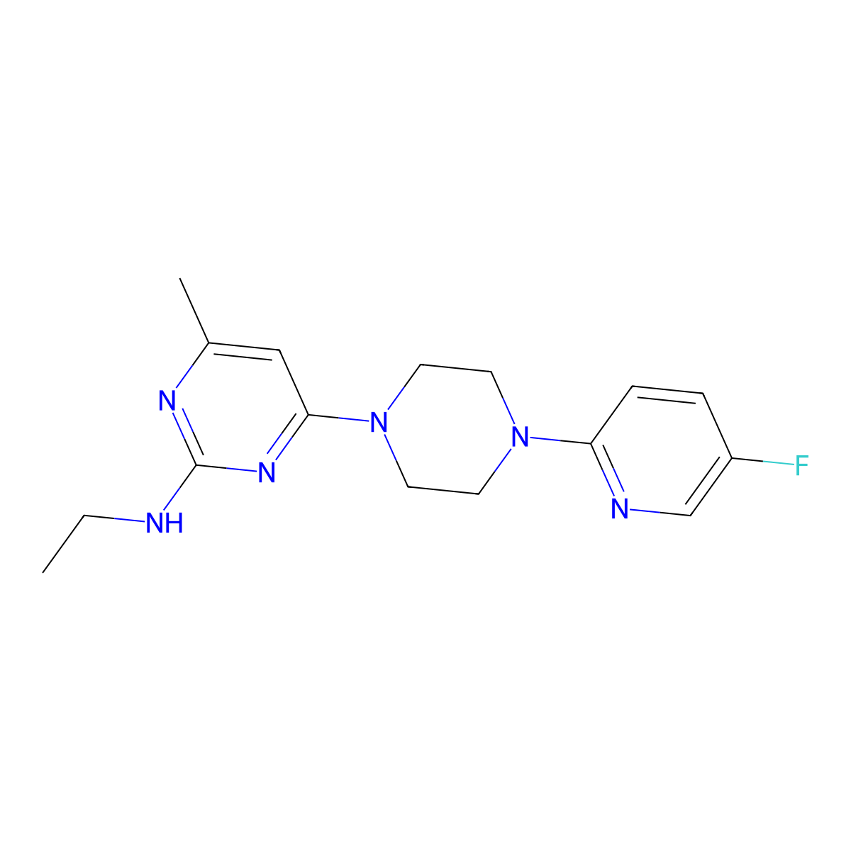 N-ethyl-4-[4-(5-fluoropyridin-2-yl)piperazin-1-yl]-6-methylpyrimidin-2-amine molecular structure, CAS 2877667-40-6
