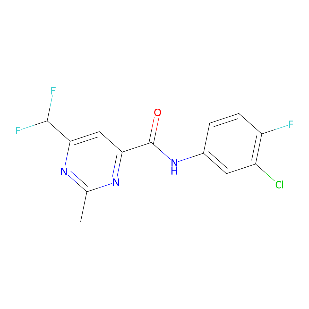 N-(3-chloro-4-fluorophenyl)-6-(difluoromethyl)-2-methylpyrimidine-4-carboxamide molecular structure, CAS 2877667-41-7