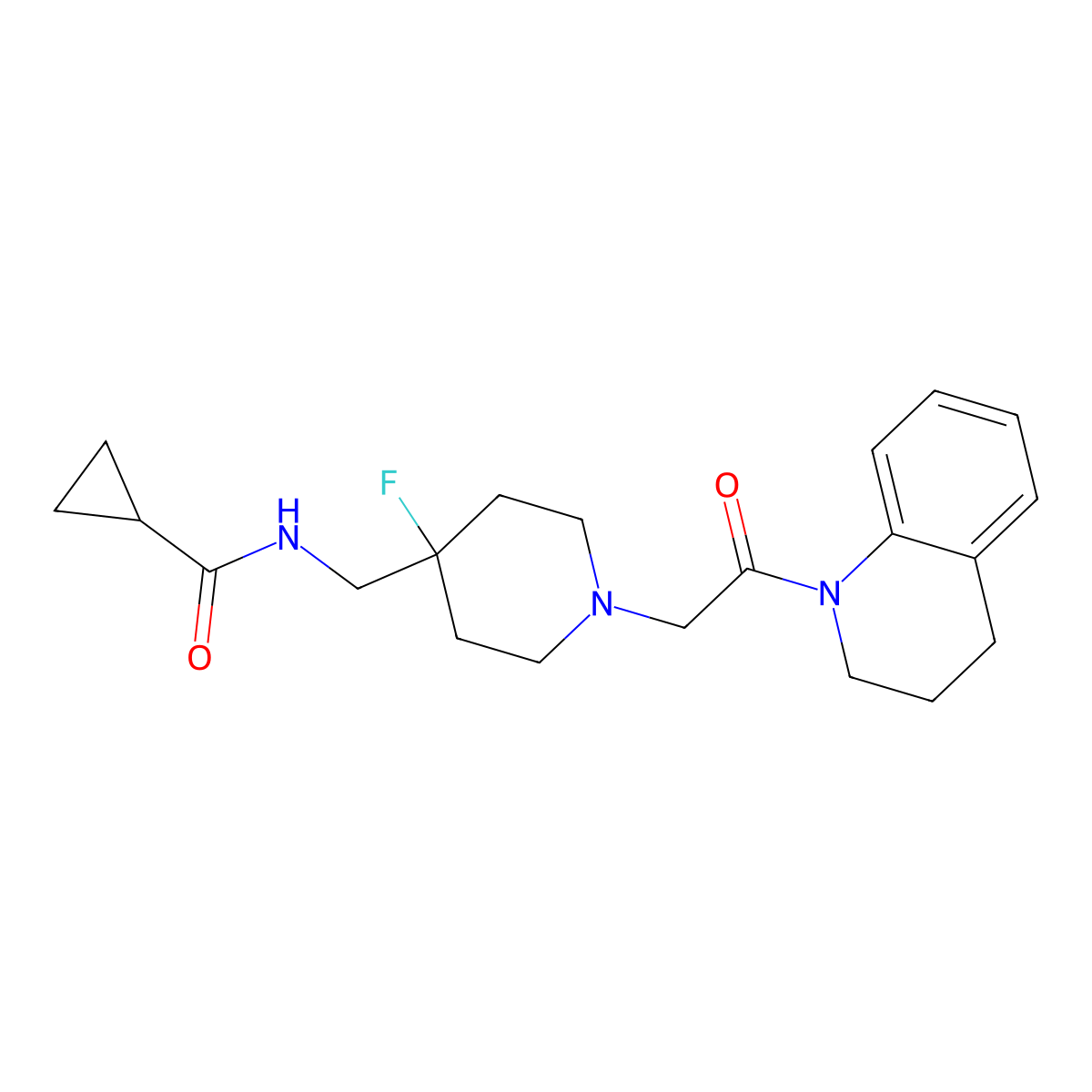 N-({4-fluoro-1-[2-oxo-2-(1,2,3,4-tetrahydroquinolin-1-yl)ethyl]piperidin-4-yl}methyl)cyclopropanecarboxamide molecular structure, CAS 2877667-44-0