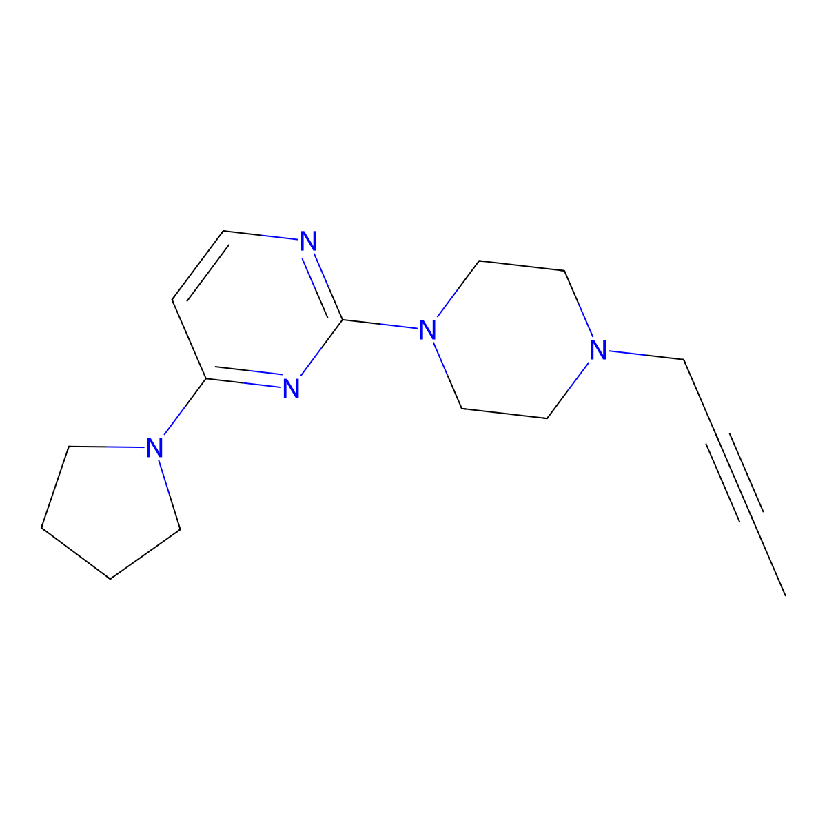 2-[4-(But-2-yn-1-yl)piperazin-1-yl]-4-(pyrrolidin-1-yl)pyrimidine molecular structure, CAS 2877667-46-2