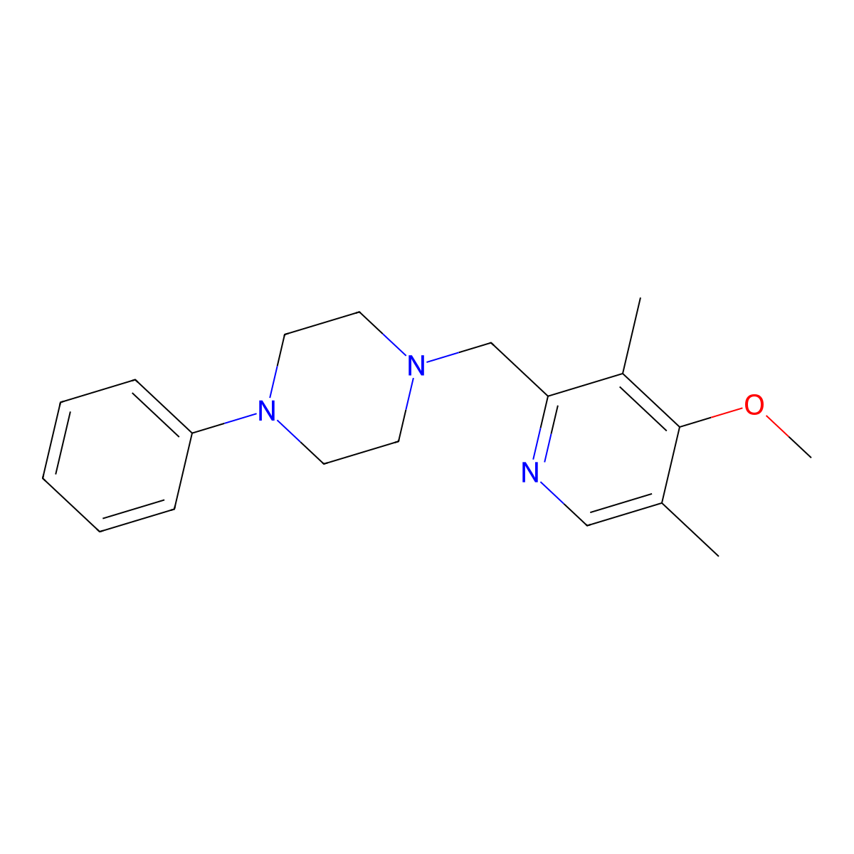 1-[(4-Methoxy-3,5-dimethylpyridin-2-yl)methyl]-4-phenylpiperazine molecular structure, CAS 2877667-48-4