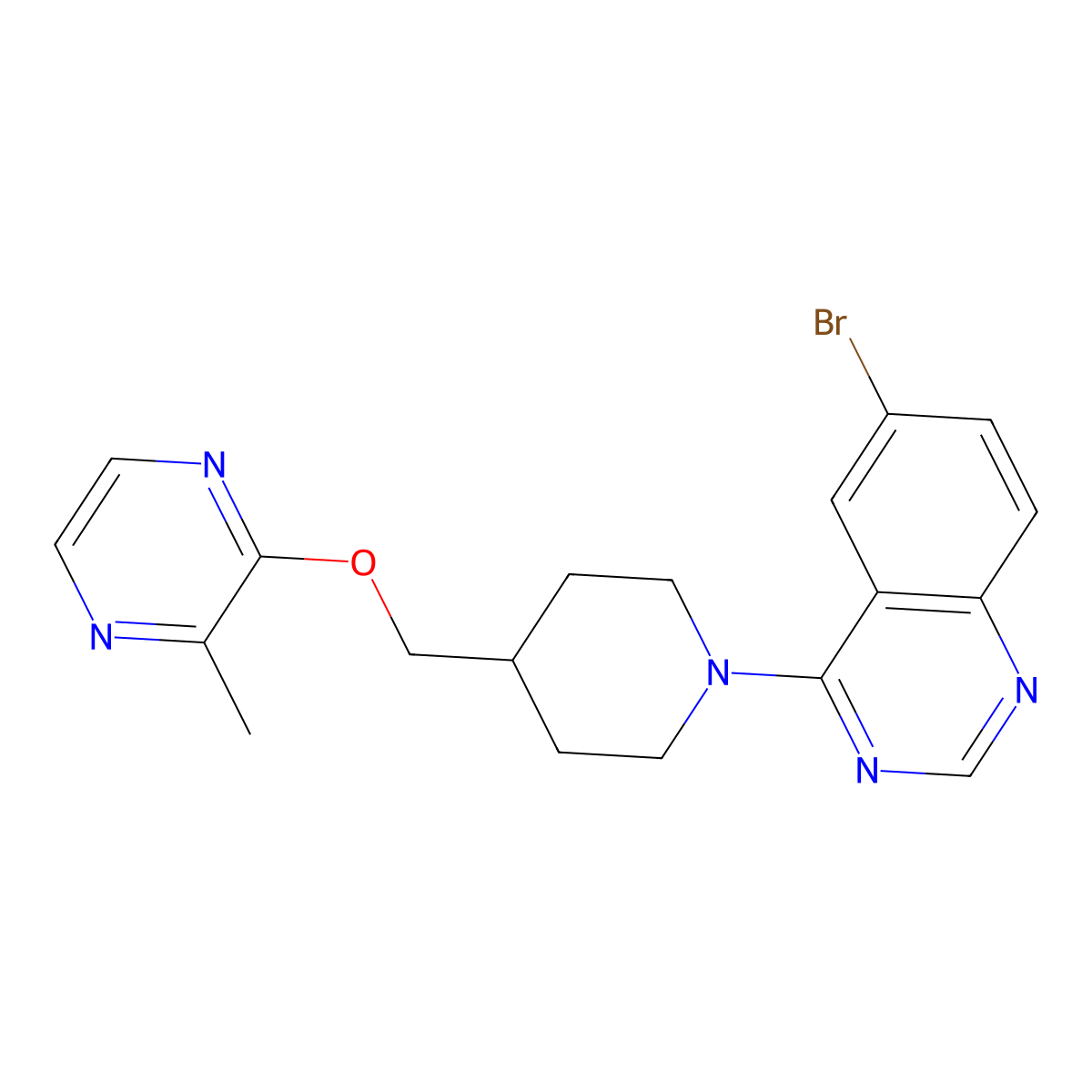 6-Bromo-4-(4-{[(3-methylpyrazin-2-yl)oxy]methyl}piperidin-1-yl)quinazoline molecular structure, CAS 2877667-49-5