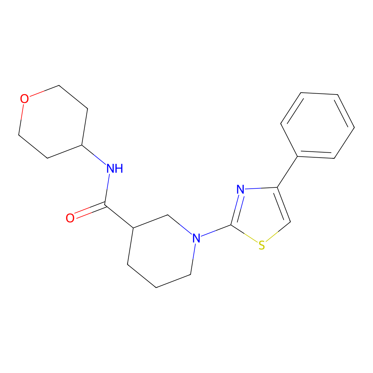N-(oxan-4-yl)-1-(4-phenyl-1,3-thiazol-2-yl)piperidine-3-carboxamide molecular structure, CAS 2877667-51-9
