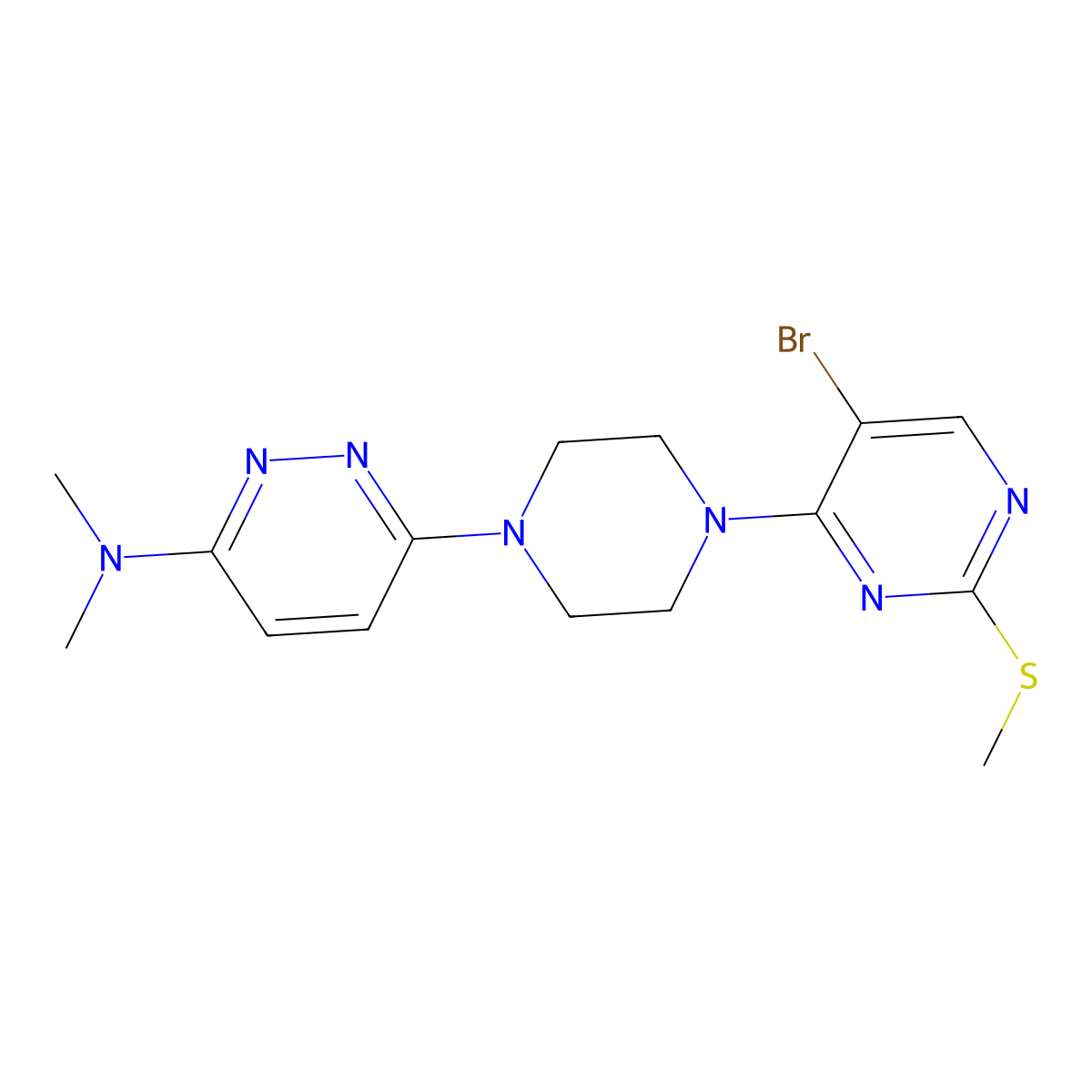 6-{4-[5-bromo-2-(methylsulfanyl)pyrimidin-4-yl]piperazin-1-yl}-N,N-dimethylpyridazin-3-amine molecular structure, CAS 2877667-53-1