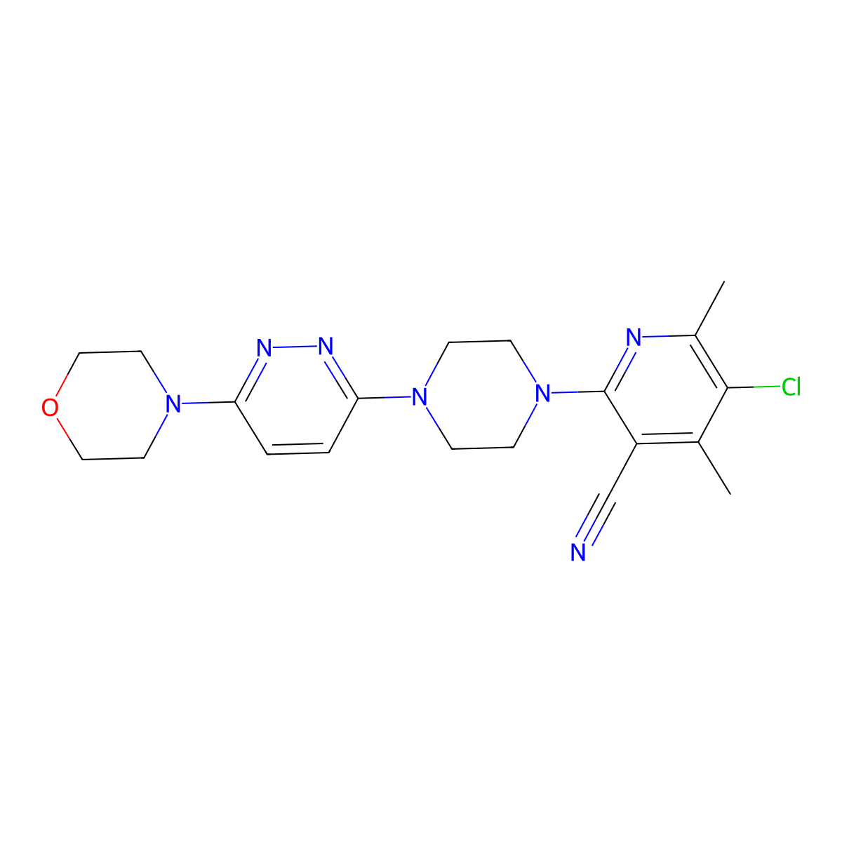 5-Chloro-4,6-dimethyl-2-{4-[6-(morpholin-4-yl)pyridazin-3-yl]piperazin-1-yl}pyridine-3-carbonitrile molecular structure, CAS 2877667-54-2