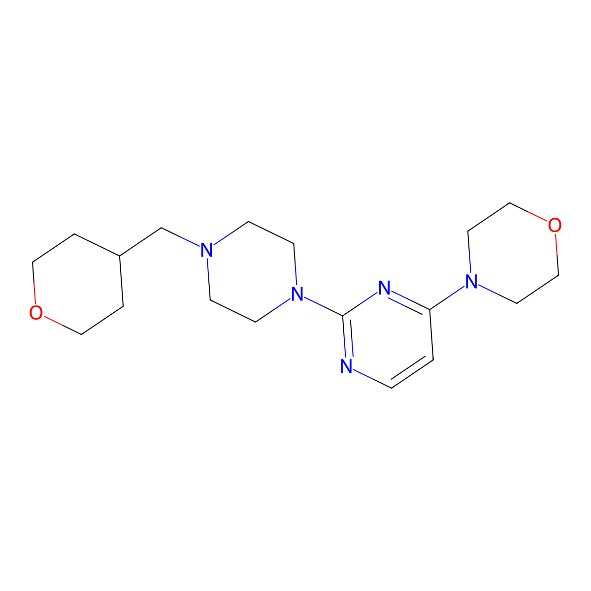 4-(2-{4-[(Oxan-4-yl)methyl]piperazin-1-yl}pyrimidin-4-yl)morpholine molecular structure, CAS 2877667-56-4