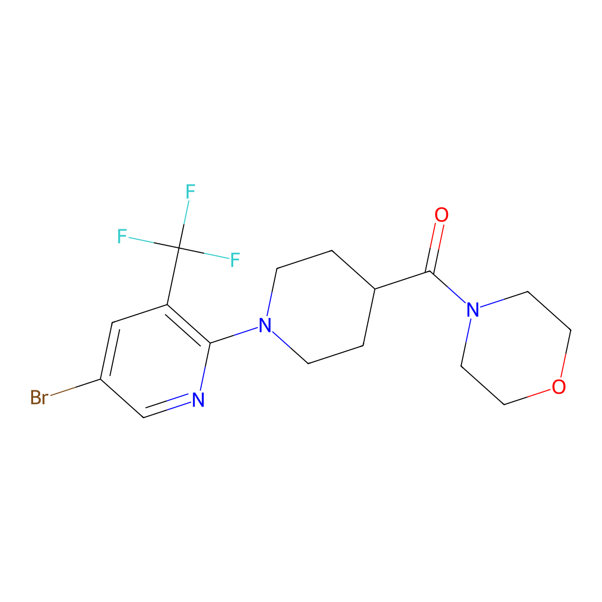 4-{1-[5-Bromo-3-(trifluoromethyl)pyridin-2-yl]piperidine-4-carbonyl}morpholine molecular structure, CAS 2877667-57-5