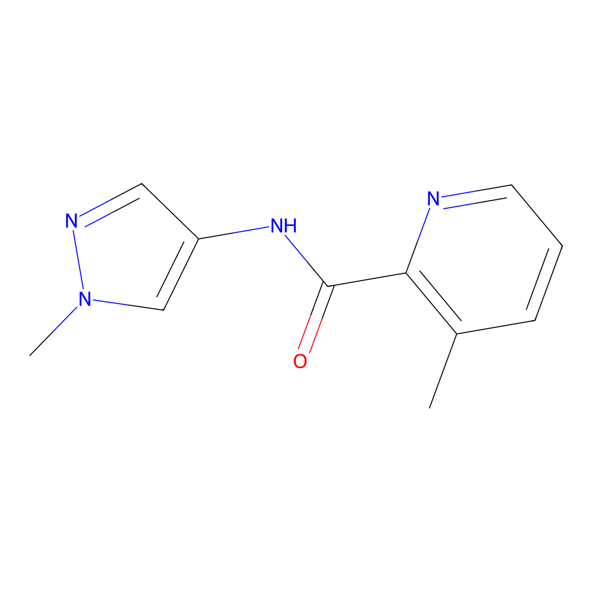 3-methyl-N-(1-methyl-1H-pyrazol-4-yl)pyridine-2-carboxamide molecular structure, CAS 2877667-59-7