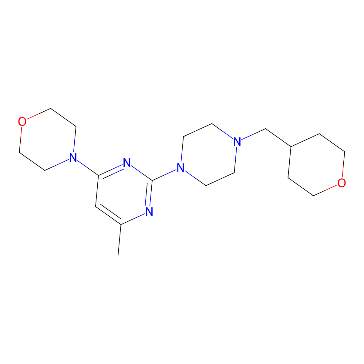 4-(6-Methyl-2-{4-[(oxan-4-yl)methyl]piperazin-1-yl}pyrimidin-4-yl)morpholine molecular structure, CAS 2877667-63-3