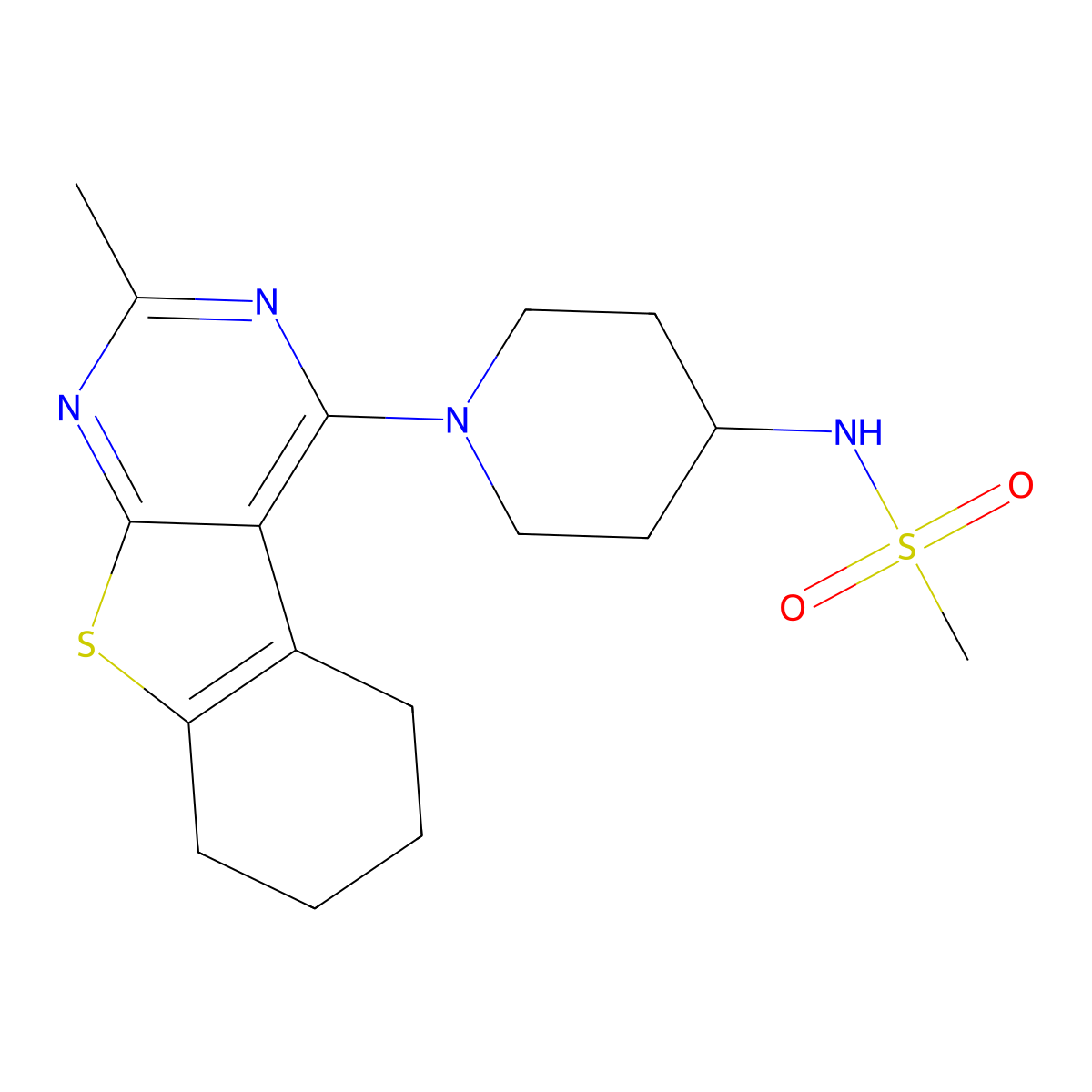 N-[1-(2-methyl-5,6,7,8-tetrahydro-[1]benzothiolo[2,3-d]pyrimidin-4-yl)piperidin-4-yl]methanesulfonamide molecular structure, CAS 2877667-66-6