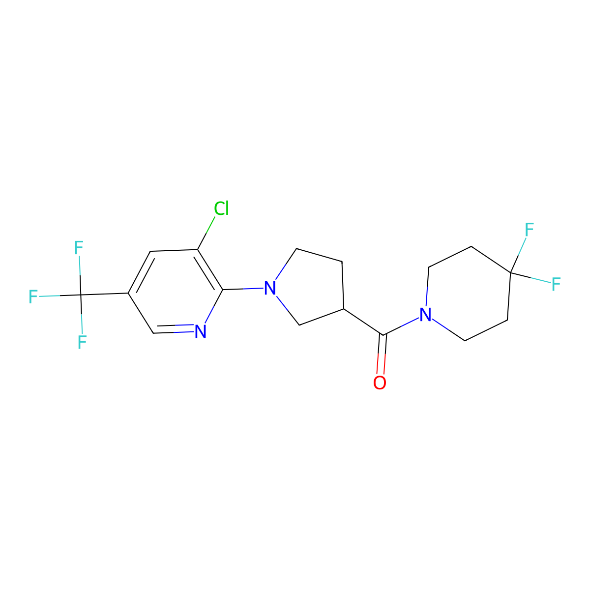 3-Chloro-2-[3-(4,4-difluoropiperidine-1-carbonyl)pyrrolidin-1-yl]-5-(trifluoromethyl)pyridine molecular structure, CAS 2877667-67-7