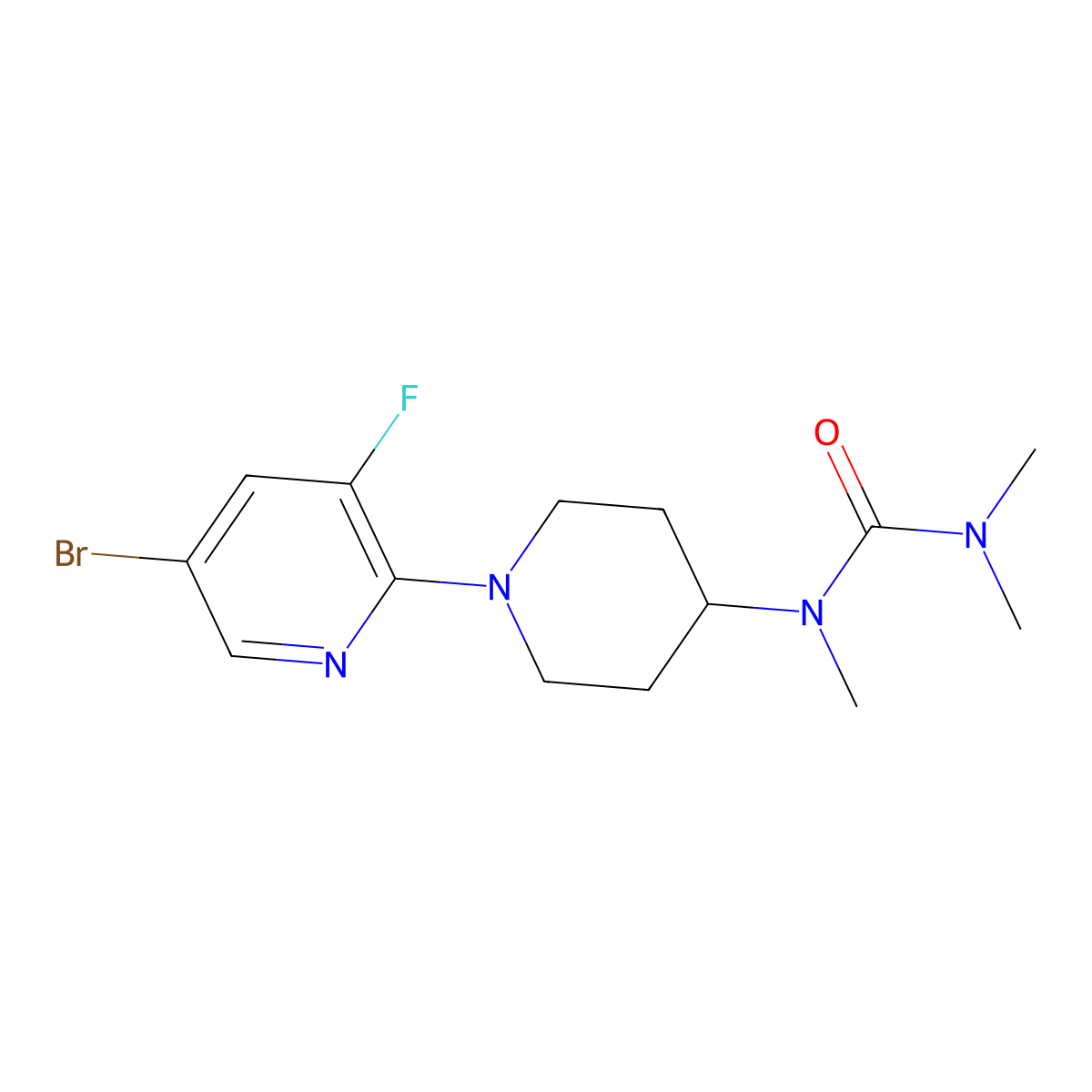1-[1-(5-Bromo-3-fluoropyridin-2-yl)piperidin-4-yl]-1,3,3-trimethylurea molecular structure, CAS 2877667-68-8