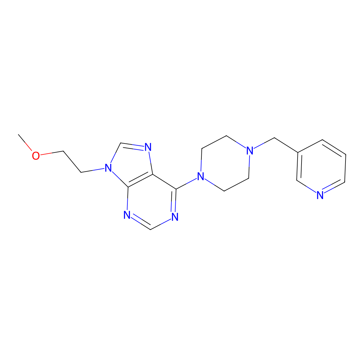 9-(2-methoxyethyl)-6-{4-[(pyridin-3-yl)methyl]piperazin-1-yl}-9H-purine molecular structure, CAS 2877667-73-5