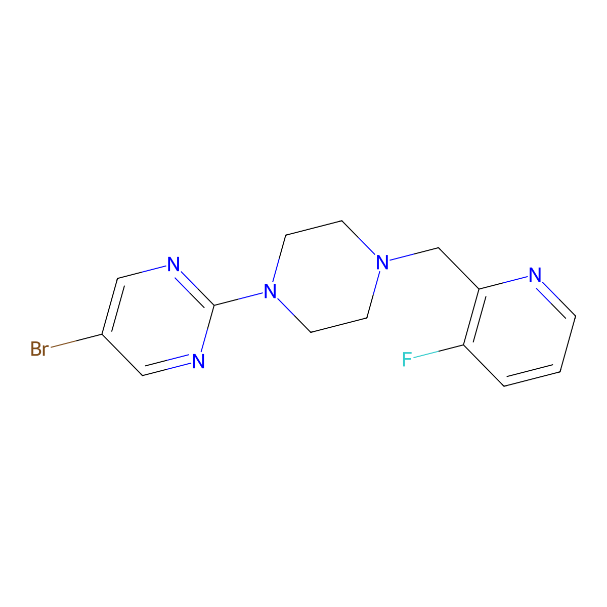 5-Bromo-2-{4-[(3-fluoropyridin-2-yl)methyl]piperazin-1-yl}pyrimidine molecular structure, CAS 2877667-77-9