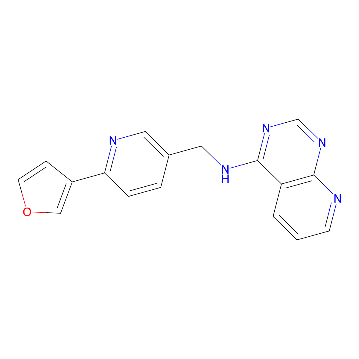 N-{[6-(furan-3-yl)pyridin-3-yl]methyl}pyrido[2,3-d]pyrimidin-4-amine molecular structure, CAS 2877667-80-4