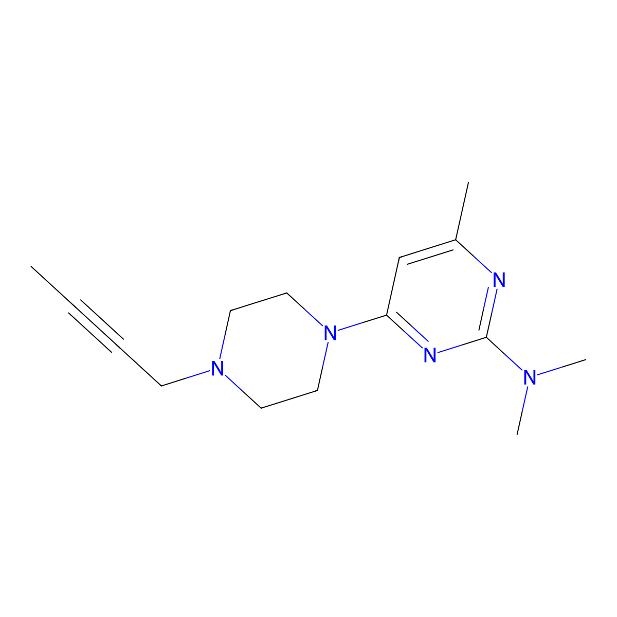 4-[4-(but-2-yn-1-yl)piperazin-1-yl]-N,N,6-trimethylpyrimidin-2-amine molecular structure, CAS 2877667-82-6