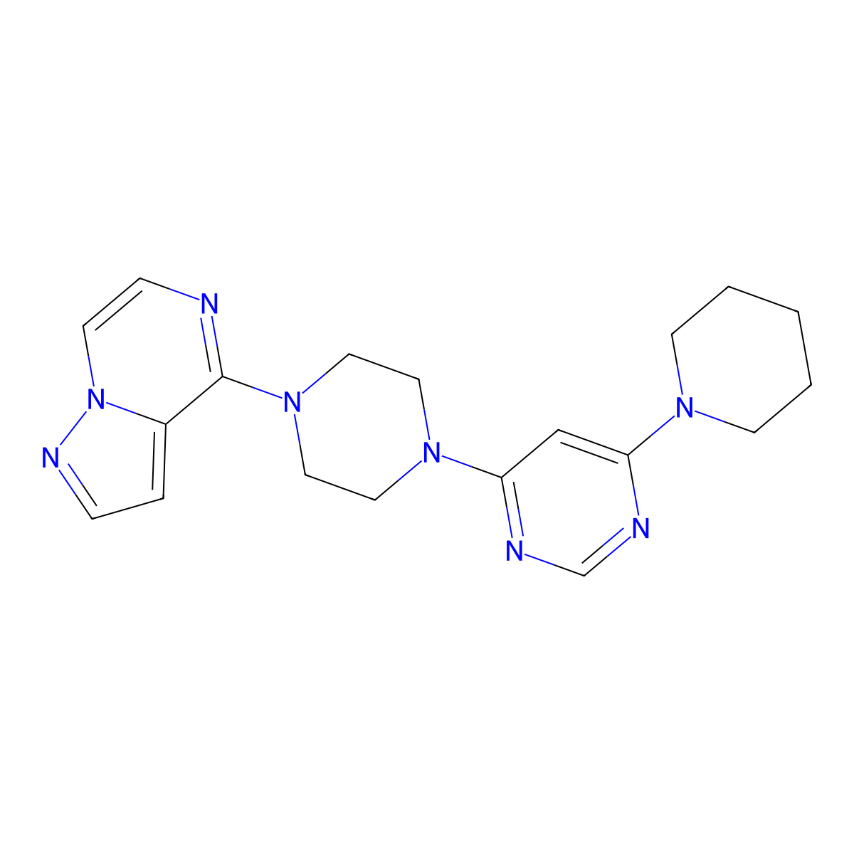 4-(Piperidin-1-yl)-6-(4-{pyrazolo[1,5-a]pyrazin-4-yl}piperazin-1-yl)pyrimidine molecular structure, CAS 2877668-37-4