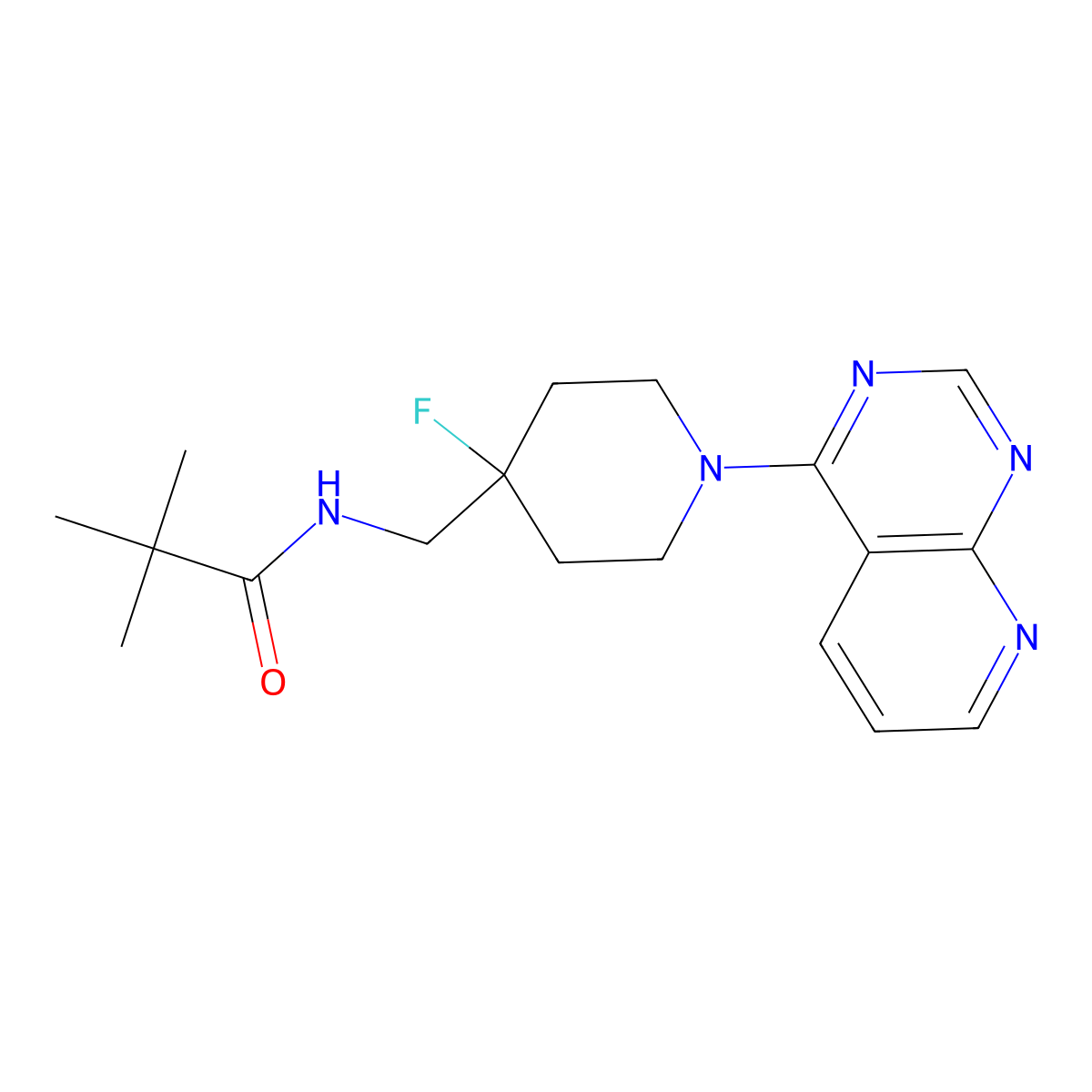 N-[(4-fluoro-1-{pyrido[2,3-d]pyrimidin-4-yl}piperidin-4-yl)methyl]-2,2-dimethylpropanamide molecular structure, CAS 2877668-46-5