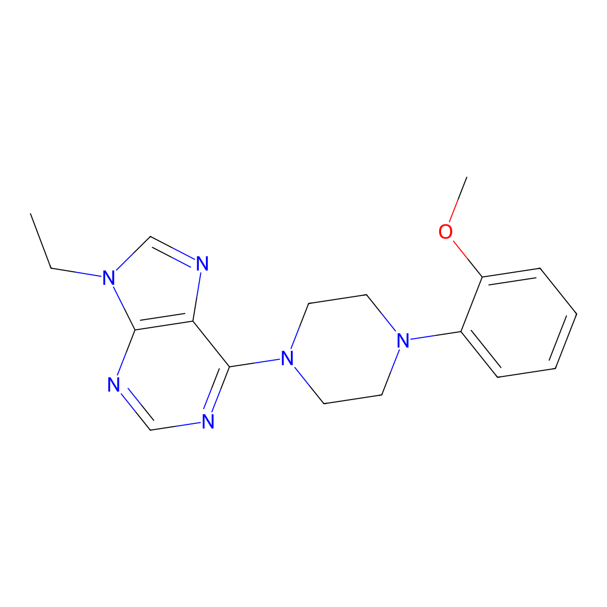 9-ethyl-6-[4-(2-methoxyphenyl)piperazin-1-yl]-9H-purine molecular structure, CAS 2877668-48-7