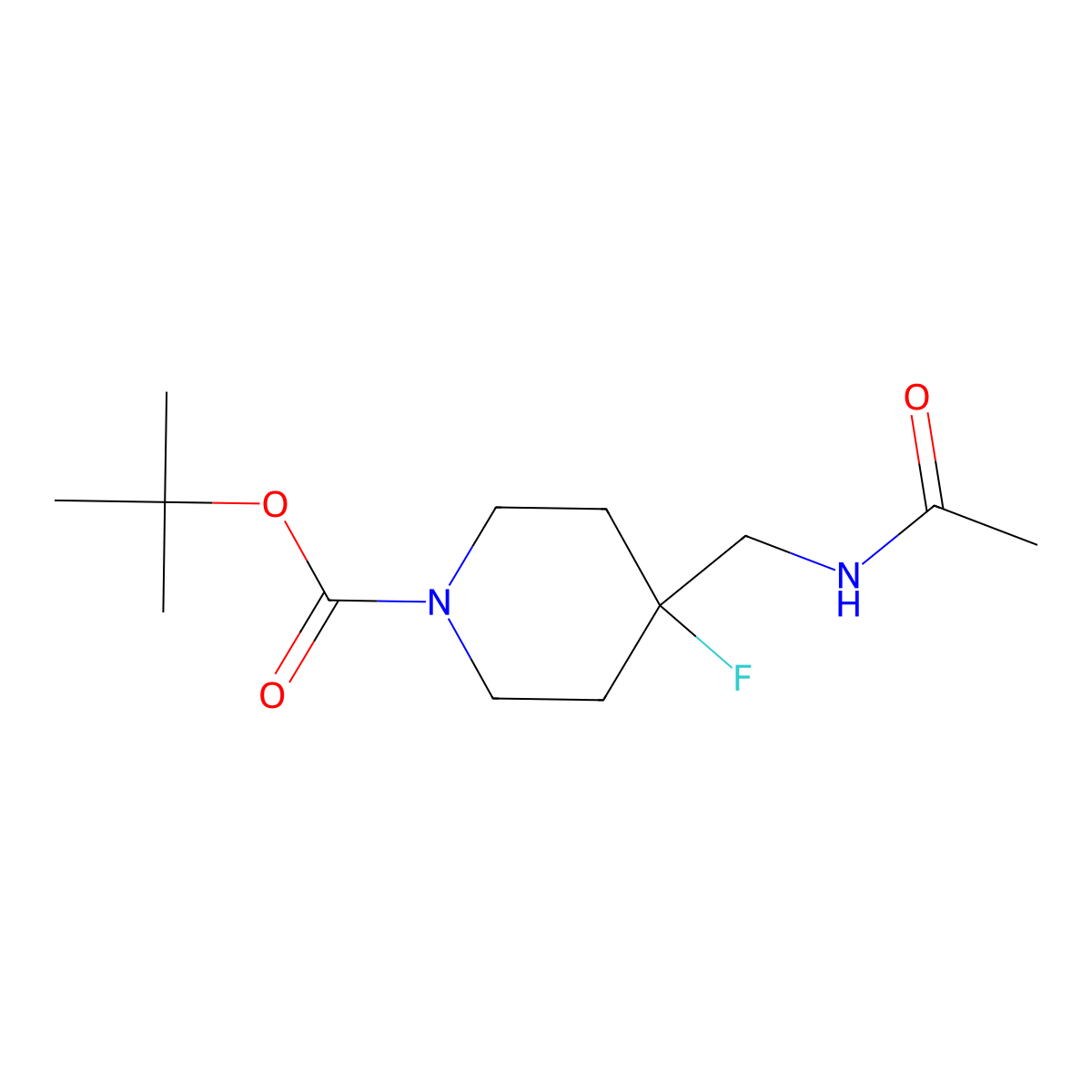Tert-butyl 4-(acetamidomethyl)-4-fluoropiperidine-1-carboxylate molecular structure, CAS 2877668-55-6