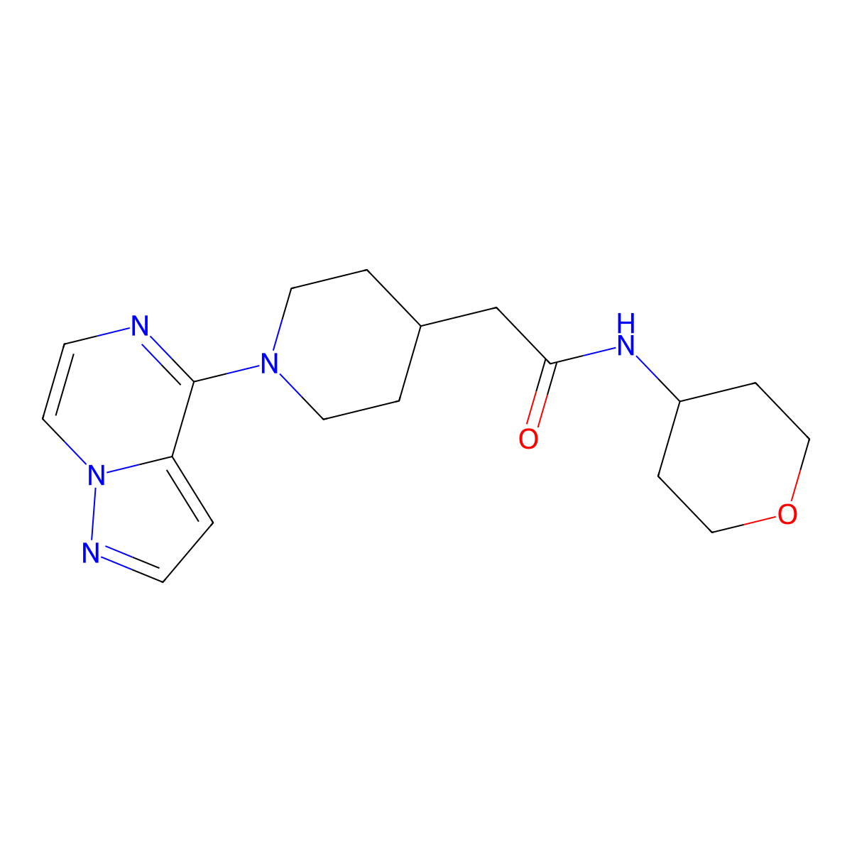 N-(oxan-4-yl)-2-(1-{pyrazolo[1,5-a]pyrazin-4-yl}piperidin-4-yl)acetamide molecular structure, CAS 2877668-58-9