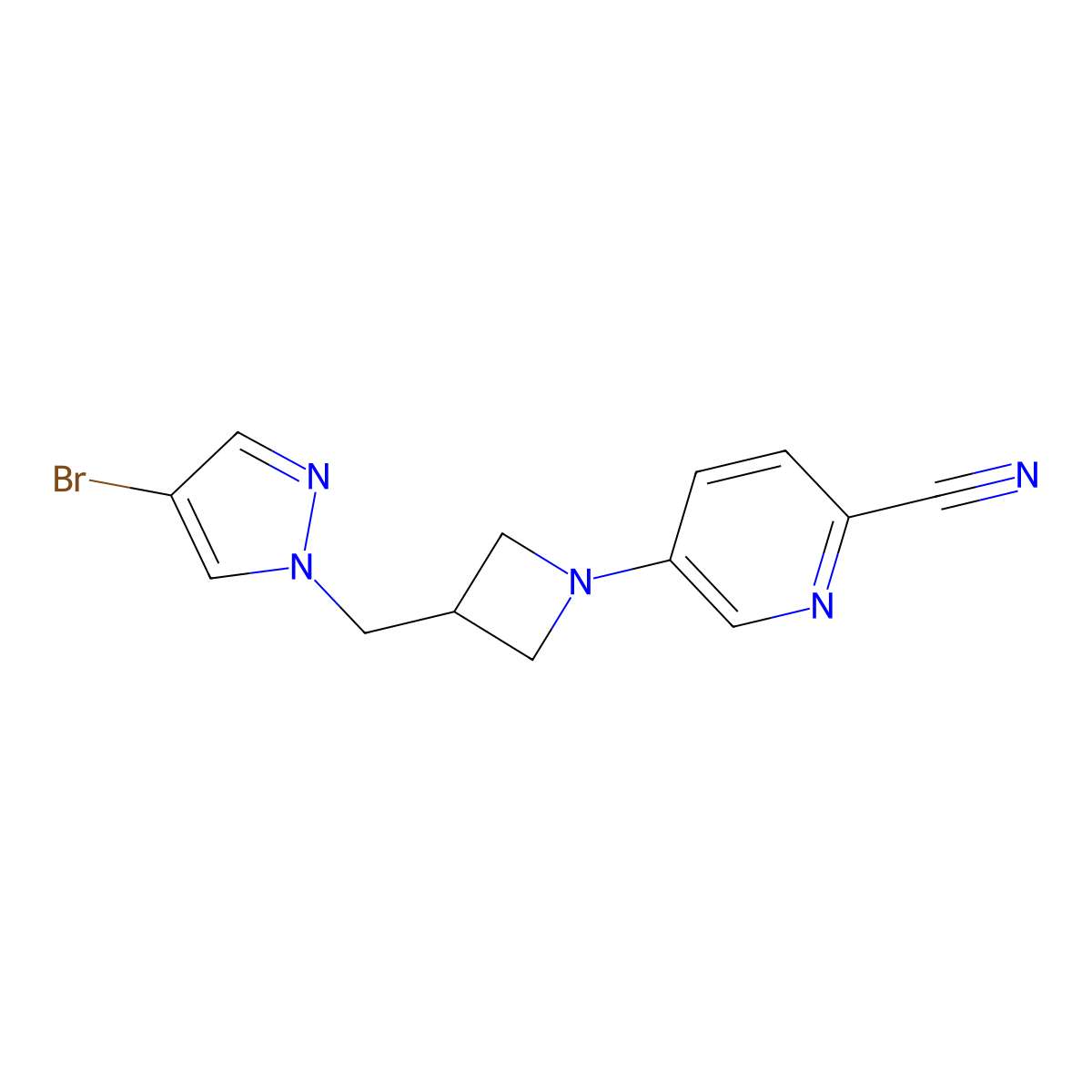 5-{3-[(4-bromo-1H-pyrazol-1-yl)methyl]azetidin-1-yl}pyridine-2-carbonitrile molecular structure, CAS 2877668-60-3