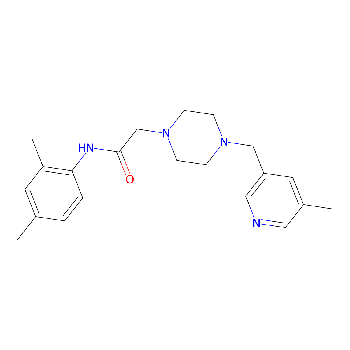 N-(2,4-dimethylphenyl)-2-{4-[(5-methylpyridin-3-yl)methyl]piperazin-1-yl}acetamide molecular structure, CAS 2877668-62-5