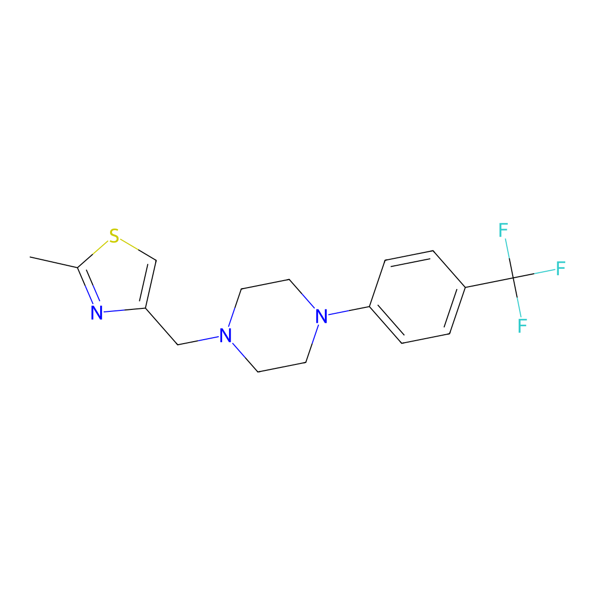 1-[(2-Methyl-1,3-thiazol-4-yl)methyl]-4-[4-(trifluoromethyl)phenyl]piperazine molecular structure, CAS 2877668-65-8
