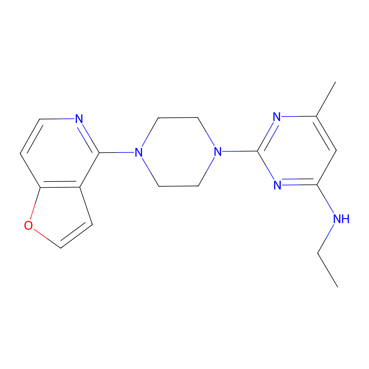 N-ethyl-2-(4-{furo[3,2-c]pyridin-4-yl}piperazin-1-yl)-6-methylpyrimidin-4-amine molecular structure, CAS 2877668-67-0