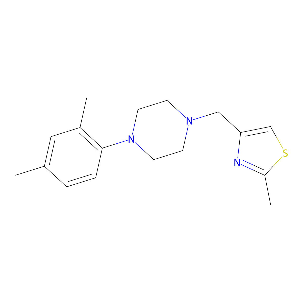 1-(2,4-Dimethylphenyl)-4-[(2-methyl-1,3-thiazol-4-yl)methyl]piperazine molecular structure, CAS 2877668-72-7