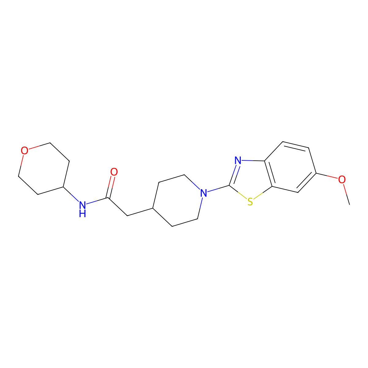 2-[1-(6-methoxy-1,3-benzothiazol-2-yl)piperidin-4-yl]-N-(oxan-4-yl)acetamide molecular structure, CAS 2877668-76-1