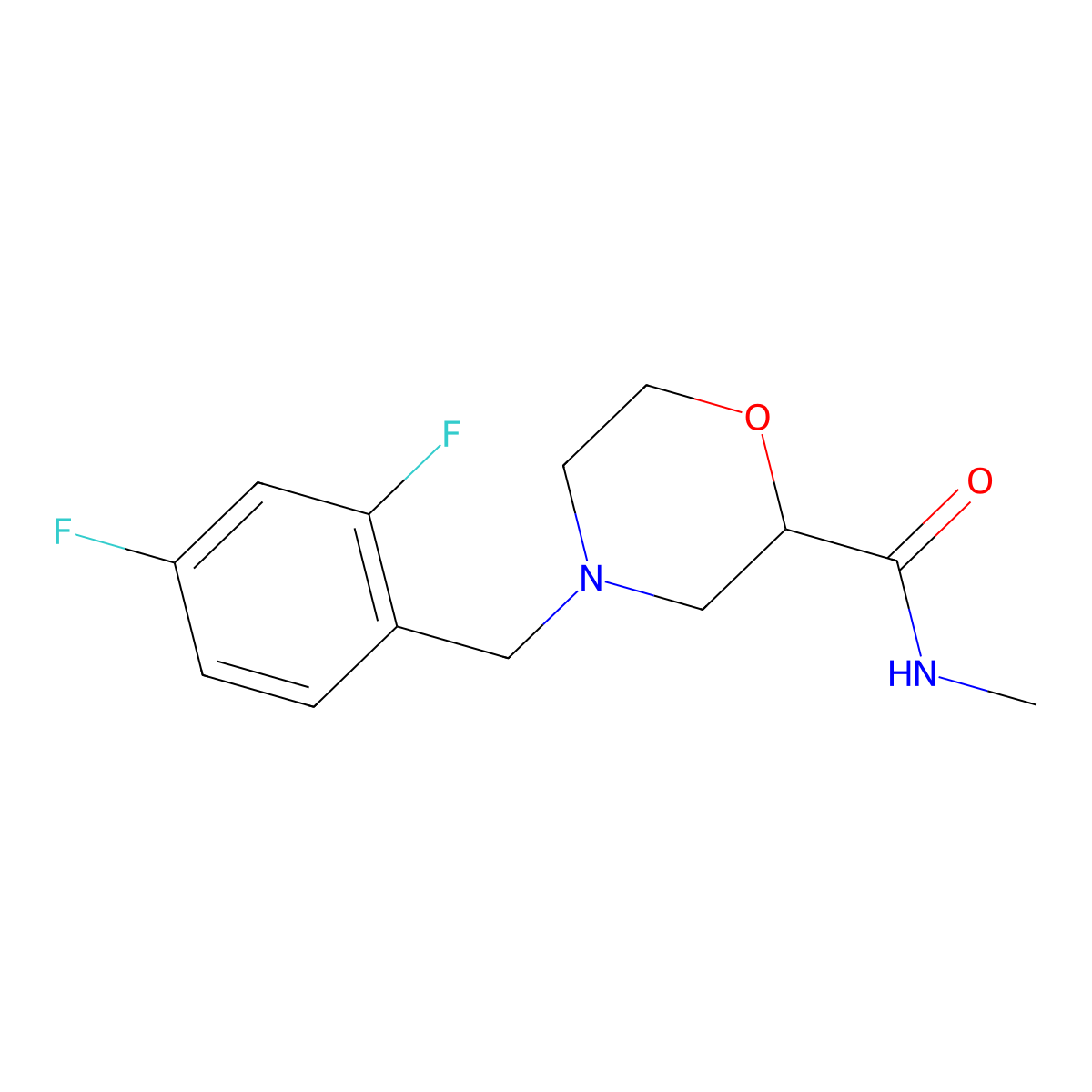 4-[(2,4-difluorophenyl)methyl]-N-methylmorpholine-2-carboxamide molecular structure, CAS 2877668-77-2