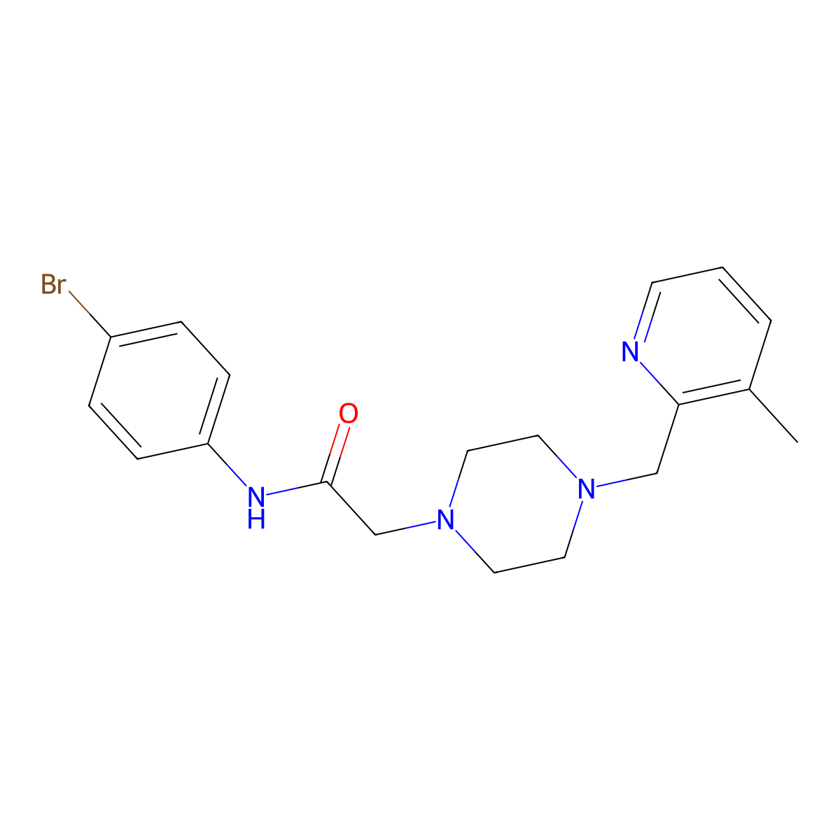 N-(4-bromophenyl)-2-[4-[(3-methylpyridin-2-yl)methyl]piperazin-1-yl]acetamide molecular structure, CAS 2877668-80-7