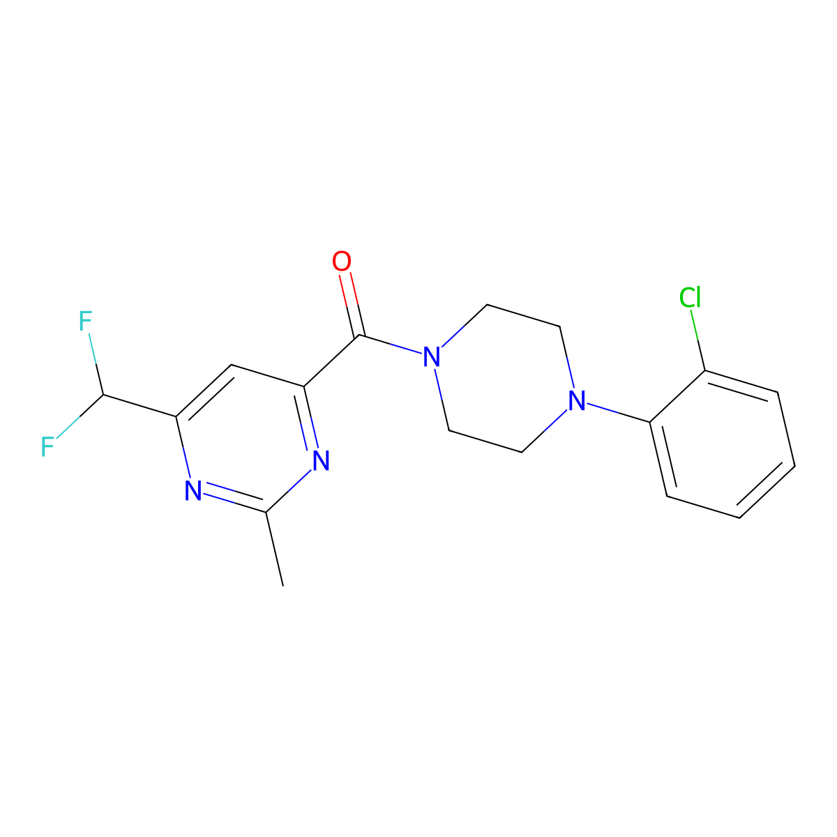 4-[4-(2-Chlorophenyl)piperazine-1-carbonyl]-6-(difluoromethyl)-2-methylpyrimidine molecular structure, CAS 2877668-82-9