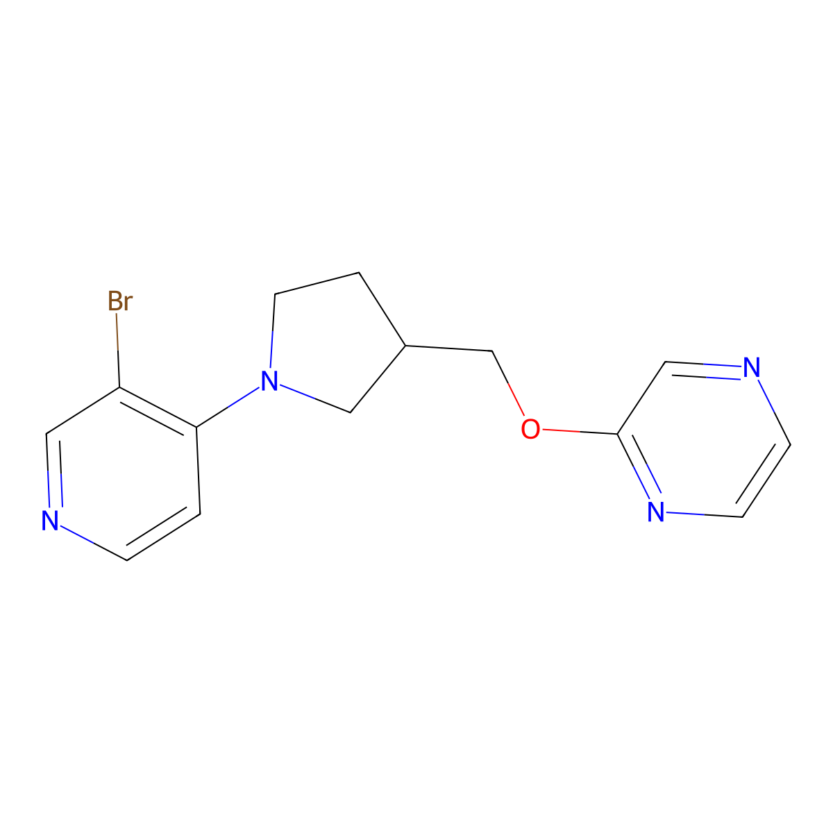 2-{[1-(3-Bromopyridin-4-yl)pyrrolidin-3-yl]methoxy}pyrazine molecular structure, CAS 2877668-84-1