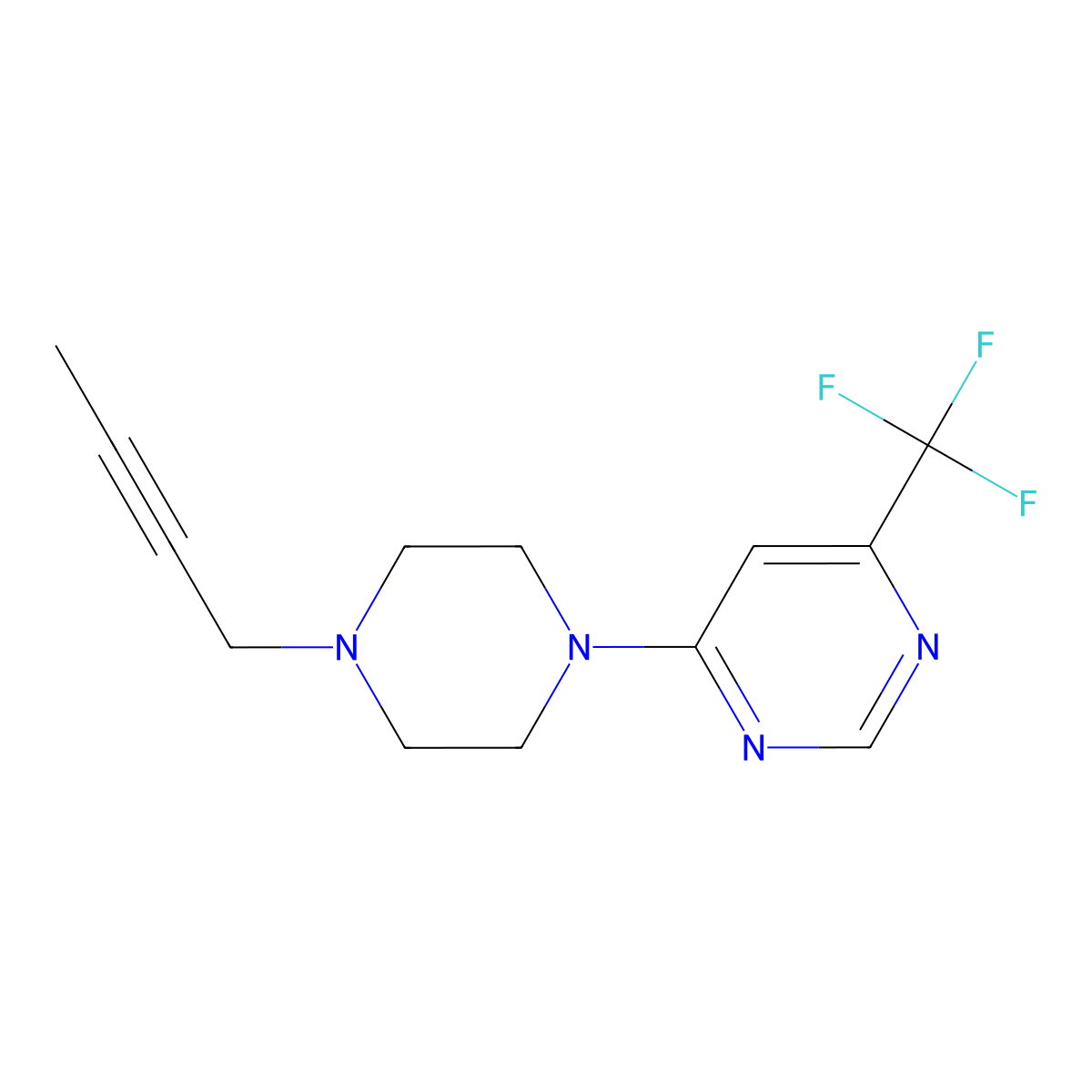 4-[4-(But-2-yn-1-yl)piperazin-1-yl]-6-(trifluoromethyl)pyrimidine molecular structure, CAS 2877668-88-5
