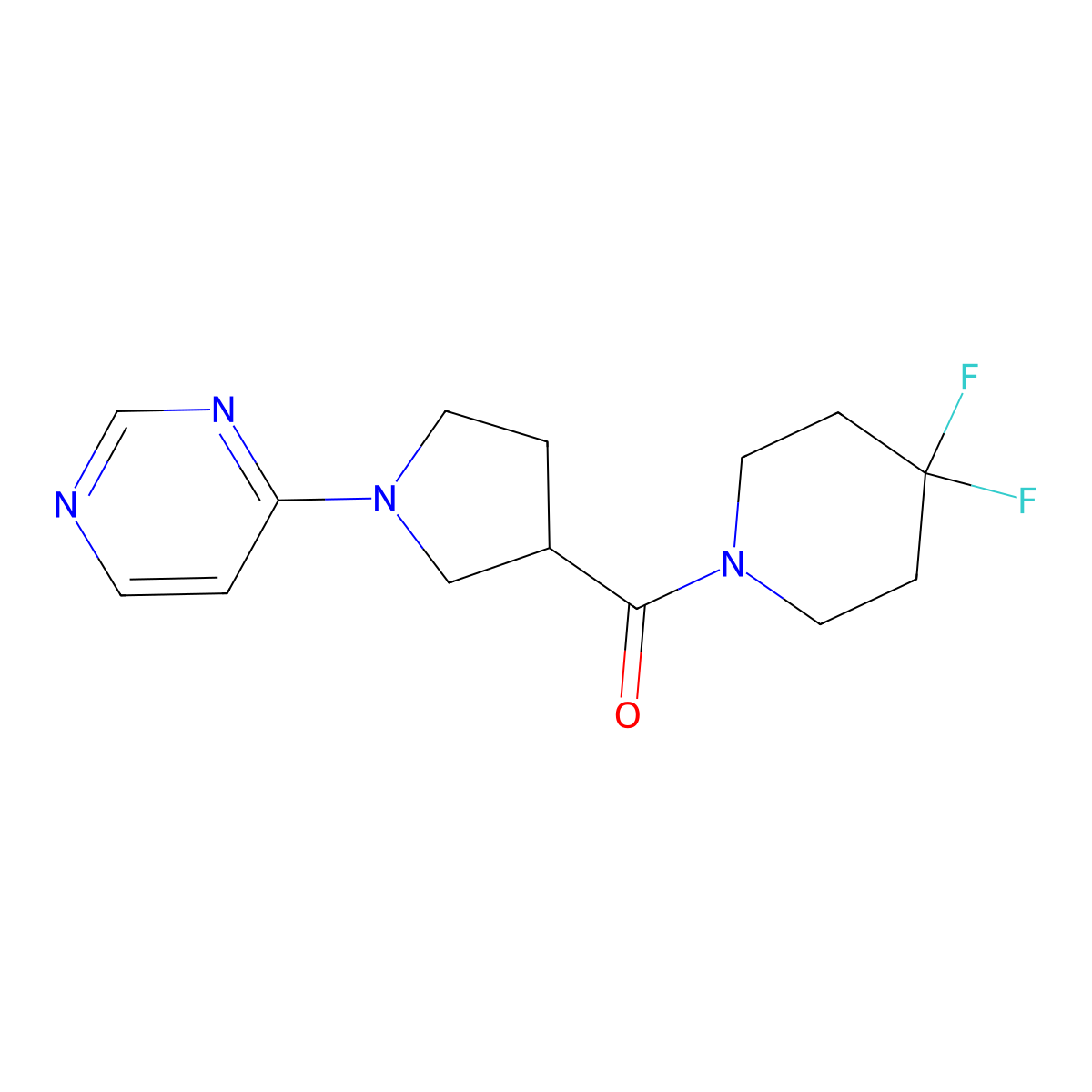 4-[3-(4,4-Difluoropiperidine-1-carbonyl)pyrrolidin-1-yl]pyrimidine molecular structure, CAS 2877668-90-9